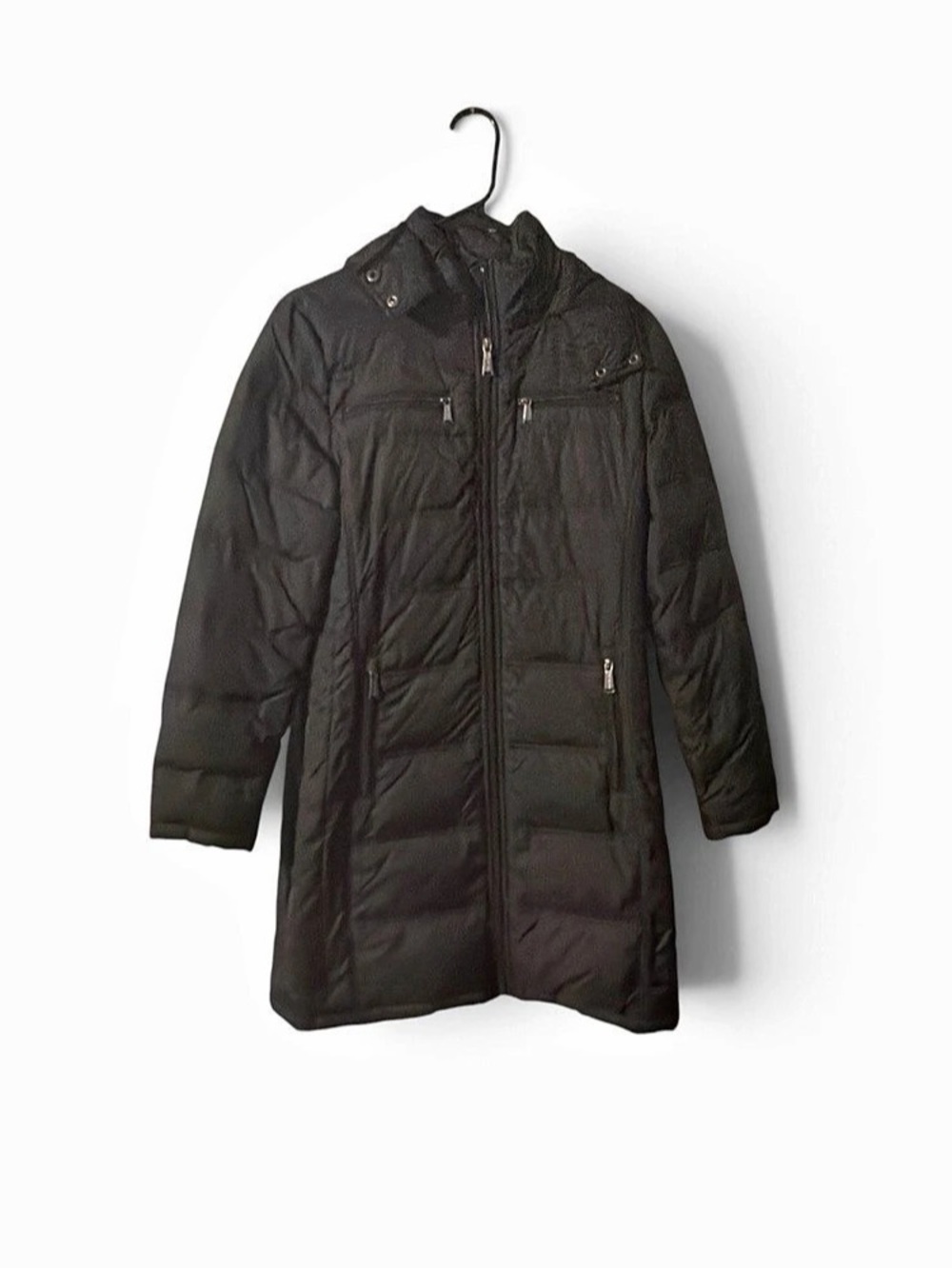 Quilted Michael Kors Black Hooded Puffer Coat Medium Longline Utility City Chic